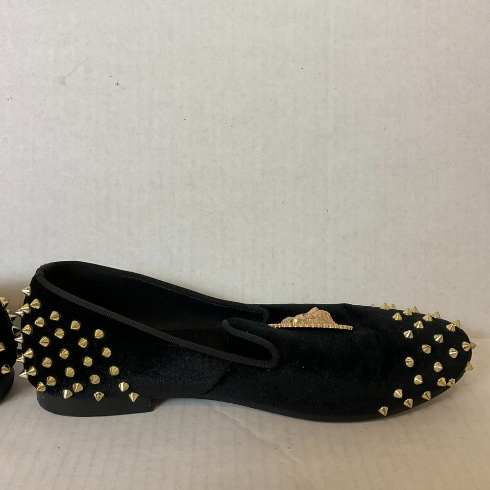Harpelunde Velvet Loafers Men's 9 Black Gold Spikes Décor - Picture 9 of 10